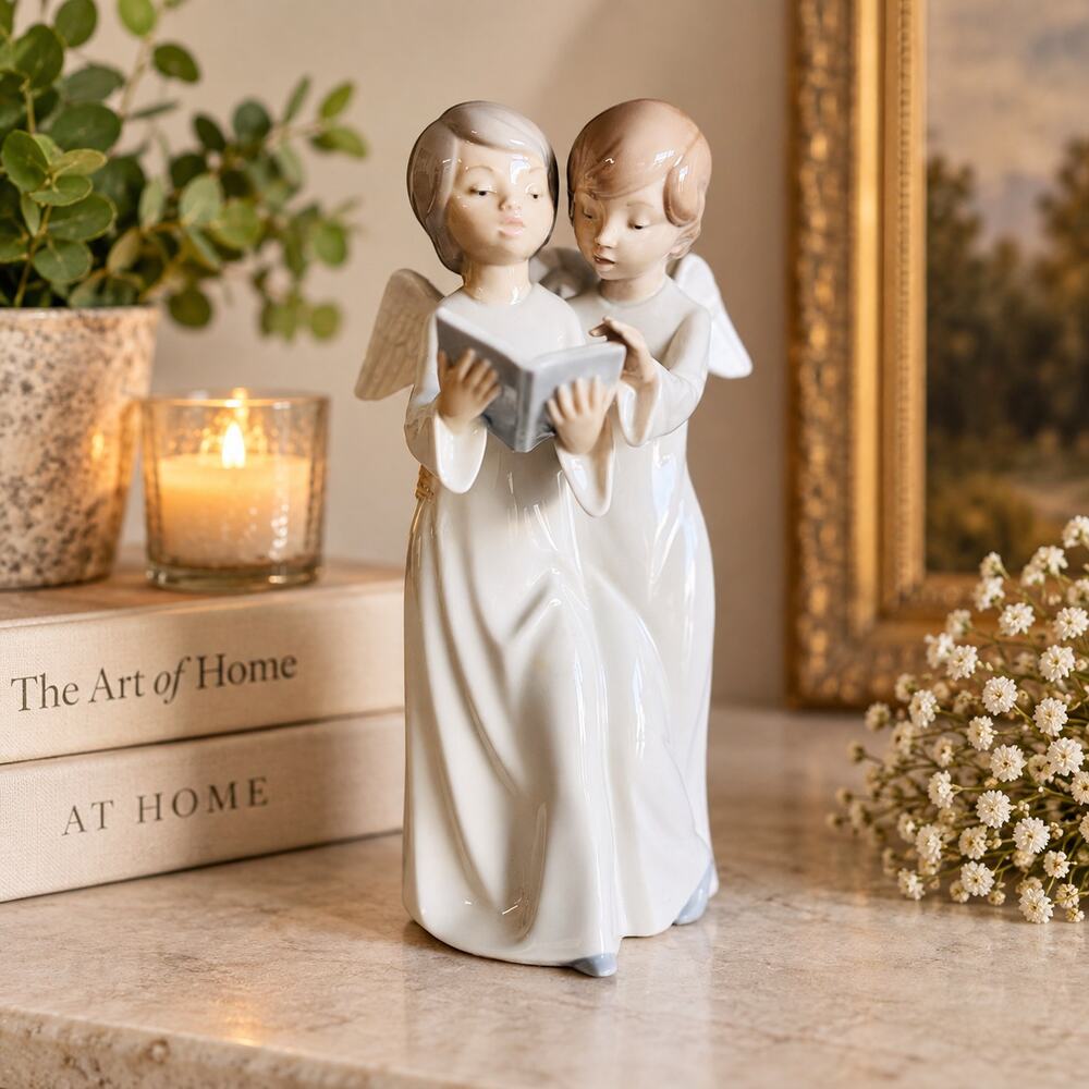 NAO by Lladro Angel Choir #193 Porcelain Figurine Two Angels Singing Spain